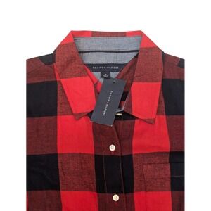 Tommy Hilfiger Women's Medium Red Black Buffalo Plaid Button Down Shirt NWT